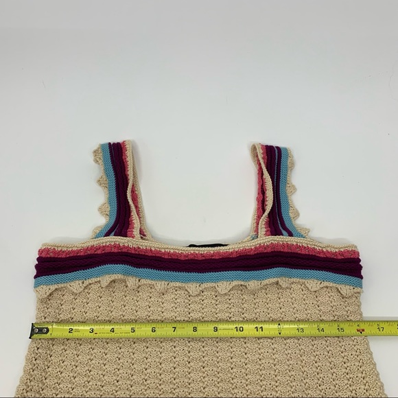 Andrew Marc New York Cream Crocheted Ruffle Stripe Boho Knit Tank Top New Nwt - Picture 15 of 16
